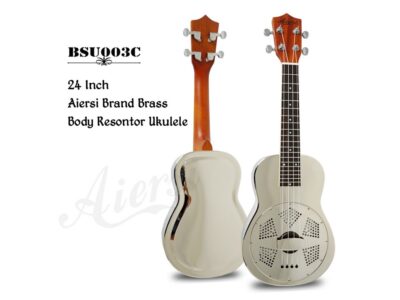 24 Inch Concert Gloss Finish Chrome Brass Resonator Ukulele Model | Aiersi