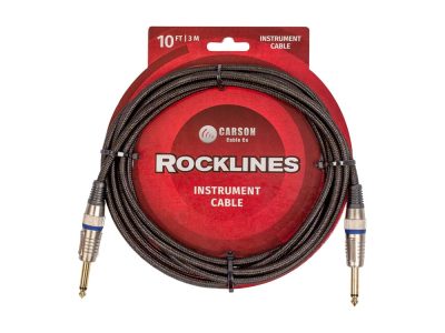 Guitar Cable- Braided, Black, Straight to Straight, 10ft | Carson Rocklines