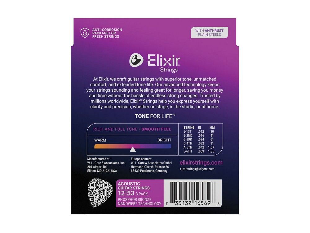 Nanoweb Phosphor Bronze 12-53 3 Pack Light | Elixir - Image 3