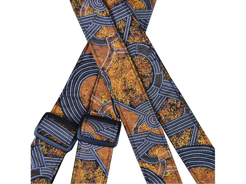 Aboriginal Art Rag Ukulele Strap – Bush Plum Gold - Image 2